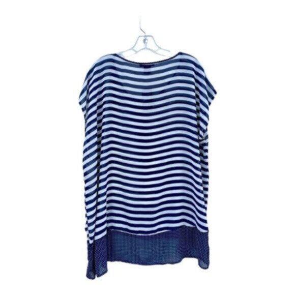 Robert Louis Navy & White Stripe Short Sleeve Sheer Tunic Sz 3X NWT - Picture 3 of 6